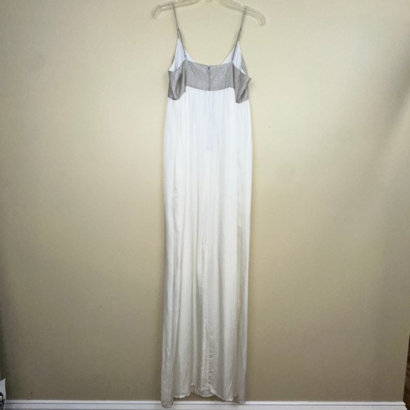 L'AGENCE OFF WHITE SILK WITH SILVER TOP MAXI DRESS - Picture 4 of 8